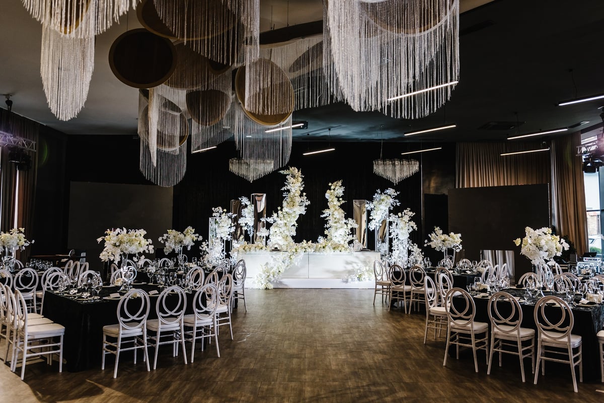Festive event tables with elegant setup for celebrations