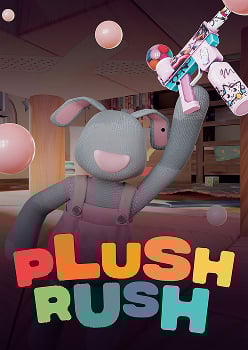 Colorful 3D animated character juggling objects with PLUSH RUSH title text below