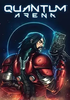 Quantum Break game cover art featuring a man in red and metallic armor holding a gun with glowing blue effects